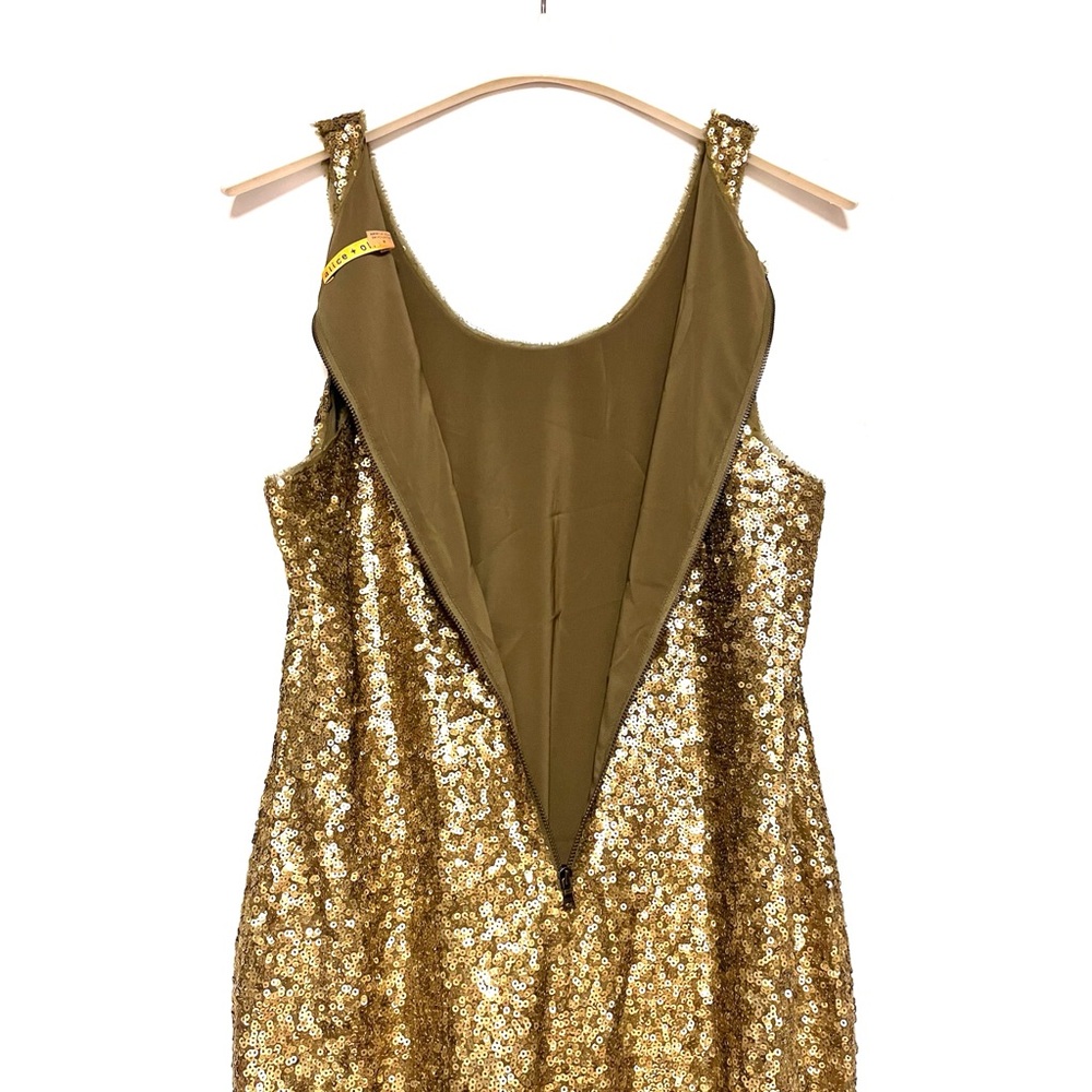 Alice + Olivia Paint The Town Gold Sequin Dress Womens Silk Disco Party SZ M NYE - Picture 4 of 9